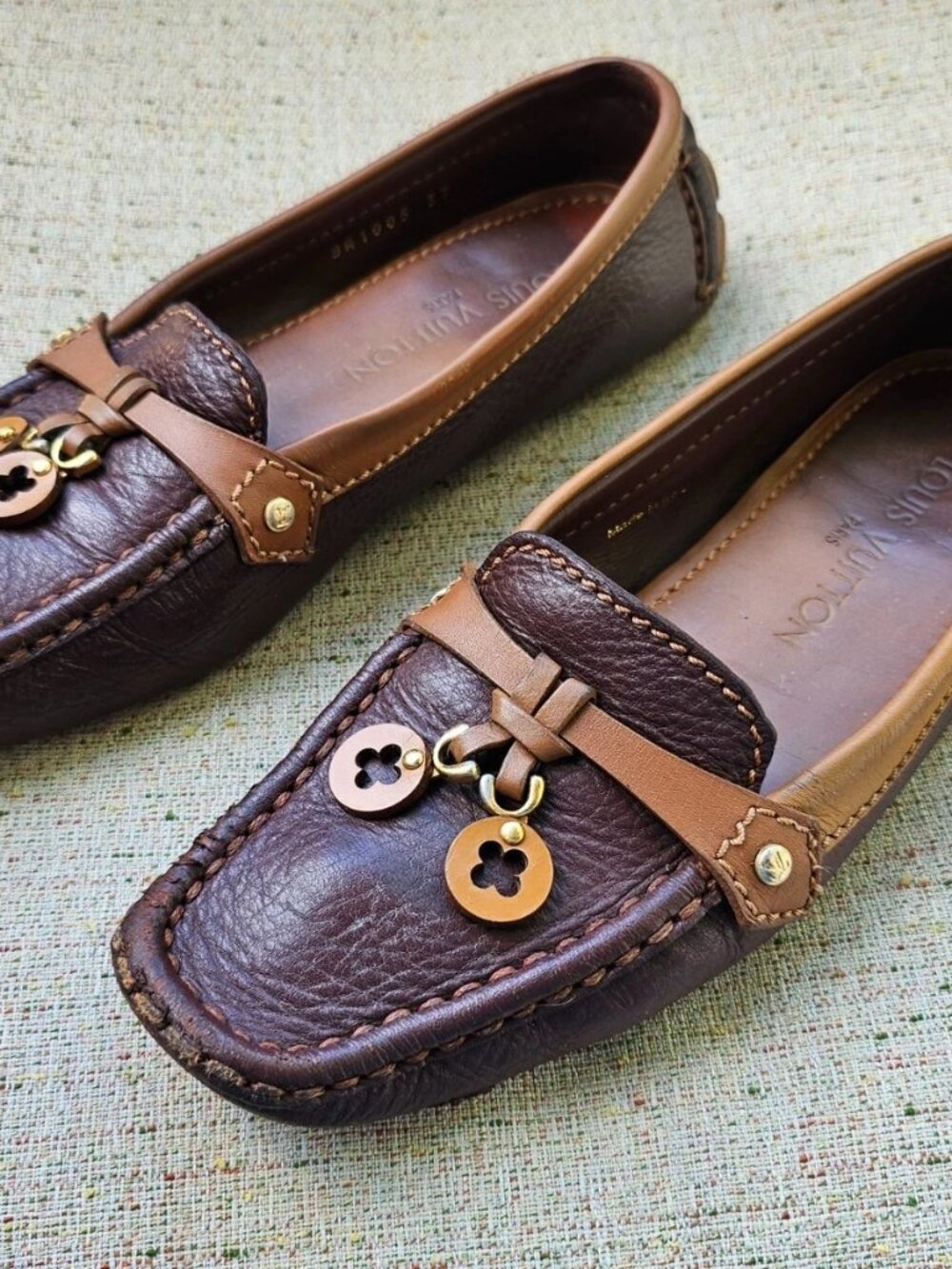 Vintage Louis Vuitton Women Shoes Loafer Slip on Brown Leather Size 37 Italy - Picture 2 of 12